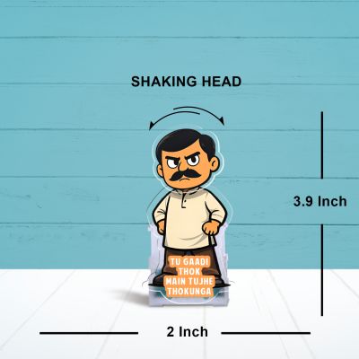 Tu Gaadi Thok Main Tujhe Thokunga Funny Cartoon Character Bobblehead Caricature with Hindi Quote, Idol for Car Dashboard & Tabletop Solar Powered Moving Head Office Desk Decor Showpiece Funny Gift